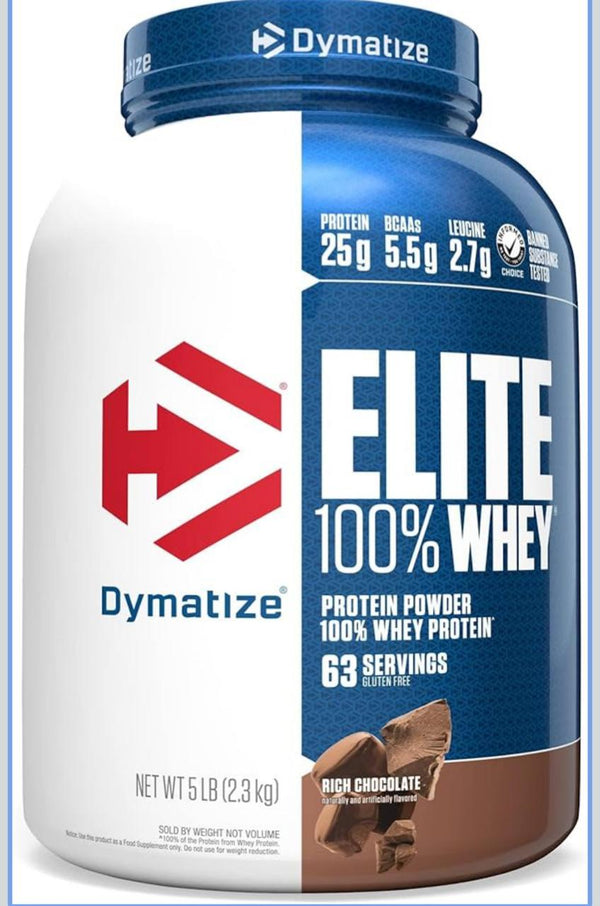 Dymatize Nutrition Elite 100% Whey Protein | Whey Protein Powder | Muscle Recovery | 25g Protein, 5.5g BCAA | Fast-Absorbing Protein | Gluten-Free | Blend with BCAAs & Glutamine | Rich Chocolate | 5 Lbs